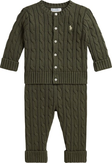 Polo Ralph Lauren Sett Cardigan/Bukser Strikk Cruise Olive Polo Ralph Lauren 68 Cardigan Armygrønn 62