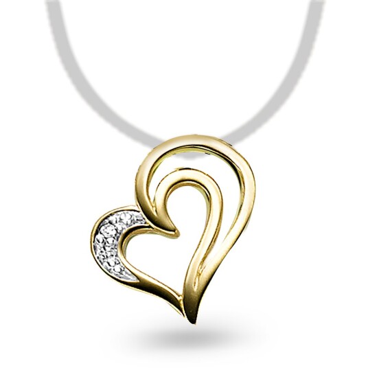 Pan Jewelry, Anheng i 585 gult gull med hjerte og diamant 0,005 ct Pan Jewelry, Anheng i 585 gult gull med hjerte og diamant 0,005 ct