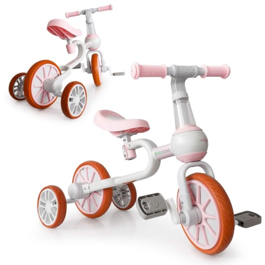 Balansesykkel 4in1 med pedaler og sidehjul rosa Balansesykkel 4in1 med pedaler og sidehjul rosa
