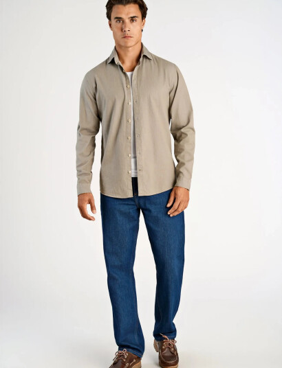 Lindbergh Soft Indigo Stretch Shirt L/S Beige S Lindbergh Soft Indigo Stretch Shirt L/S Beige S