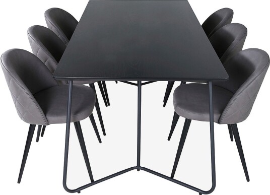 Venture Home Spisegruppe Petra med 6 spisestoler Velvet Stitches Svart Venture Home Spisegruppe Petra med 6 spisestoler Velvet Stitches Svart