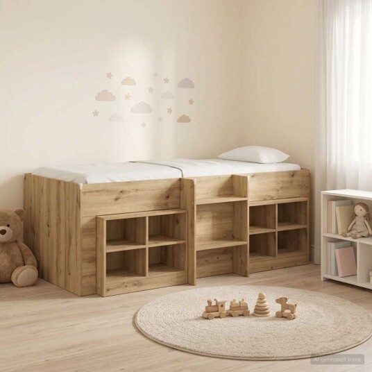  Loft Seng Ramme med Skap 3 pcs Artisan eik Konstruert tre