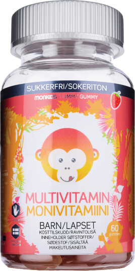 Monkids Multivitamin Sukkerfri Barn Jordbær 60 stk.