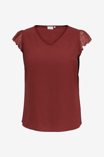 Only Carmakoma   Bluse carMetta S/L Lace O neck Top Wvn   Rød