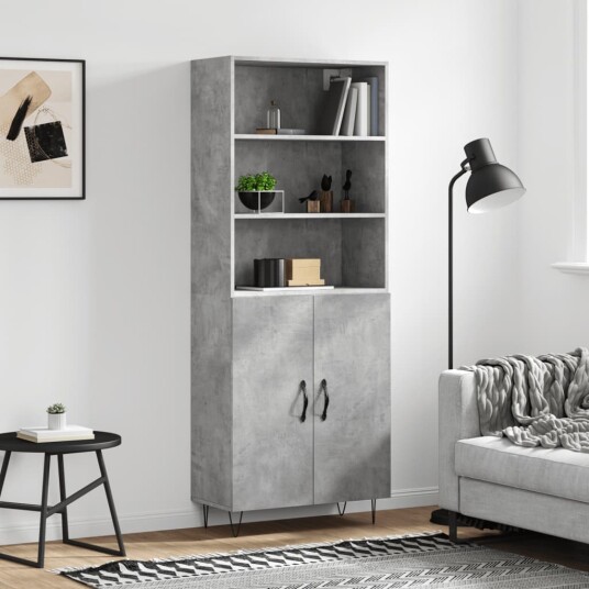 vidaXL Highboard betong grå 69,5x34x180 cm konstruert tre 8720845926168