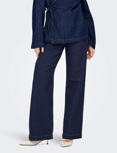 ONLY Onlmadeline Button Hw Wide Dnm Gua   Navy   S x 32