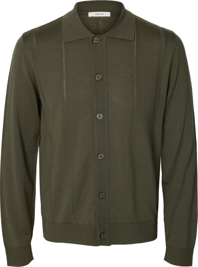 Selected Slmtray Ls Merino Struc Polo Cardigan Khaki green L