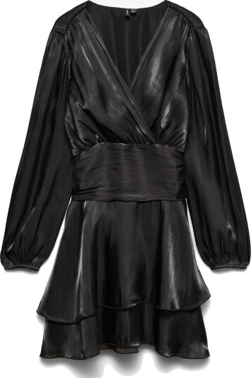 Vero Moda Polly V-hals Kjole med Lange Ermer Svart S
