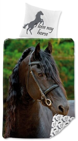 Licens Sengetøy - 140x200 cm - I love my horses - 2 i 1 design - 100% bomull Licens Sengetøy - 140x200 cm - I love my horses - 2 i 1 design - 100% bomull
