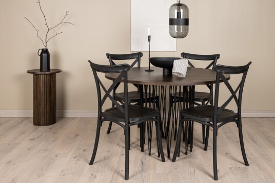 Venture Home Spisegruppe Alismo 120 cm Rund med 4 Crosetto Stoler Svart