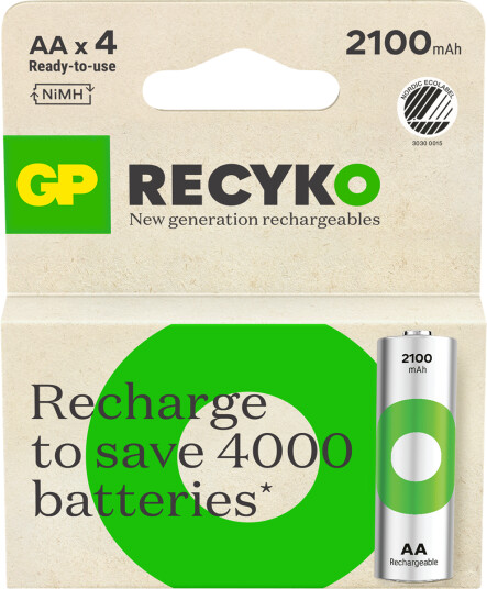 GP ReCyko 2100 mAh Oppladbare AA-batterier 4-pakning