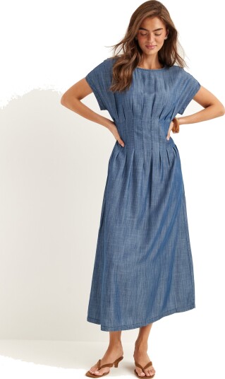 Bubbleroom Denim Pleated Midi Dress