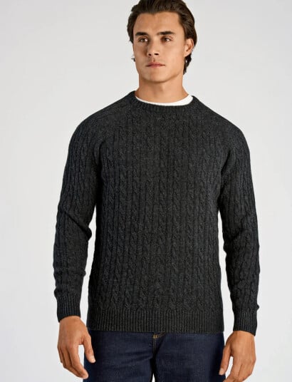 Lindbergh Lambswool Raglan Cable O-Neck Knit - Grey - S
