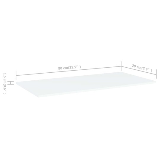  Hylleplater 4 stk hvit 80x20x1,5 cm sponplate 8720286245514