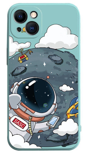 INCOVER iPhone 14 Plus Fleksibelt Deksel av Plast med Trykk - Astronaut På Månen / Turkis