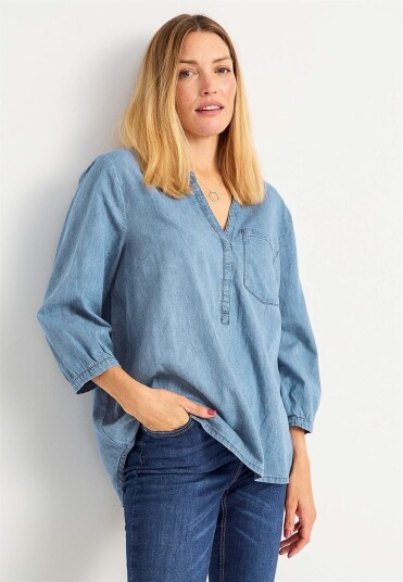 Denimbluse med brystlomme