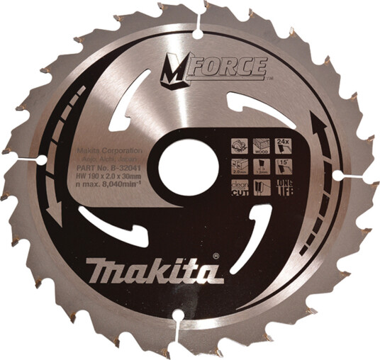 Makita M-Force 190 mm Sirkelsagblad for Tre med 24 Tenner Makita M-Force 190 mm Sirkelsagblad for Tre med 24 Tenner