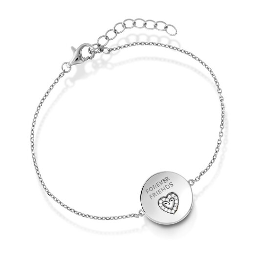 Pan Jewelry, Armbånd i 925 sølv med hvite zirkonia og teksten "FOREVER FRIENDS"