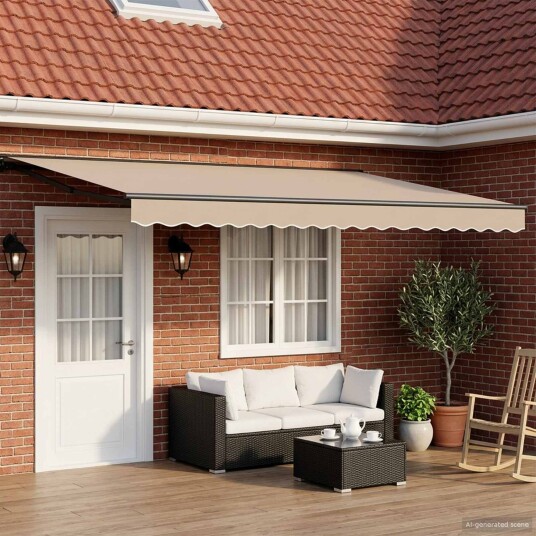 Manuell markiseramme med LEDs Beige og Antrasitt 4 × 3 m