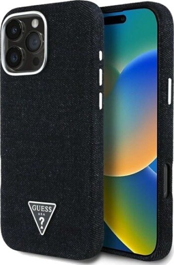 GUESS Denim Triangle Logo MagSafe iPhone 16 Pro Max Case - Black