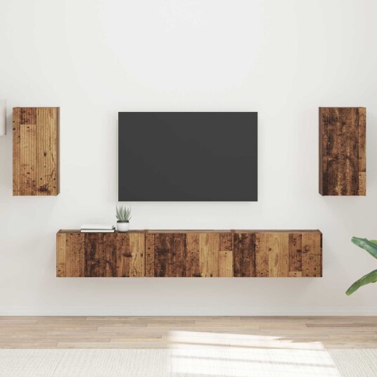 TV benksett Veggmontert 5 pcs Gammelt tre Konstruert tre TV benksett Veggmontert 5 pcs Gammelt tre Konstruert tre
