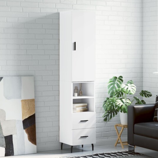 vidaXL Highboard høyglans hvit 34,5x34x180 cm konstruert tre 8720845483531