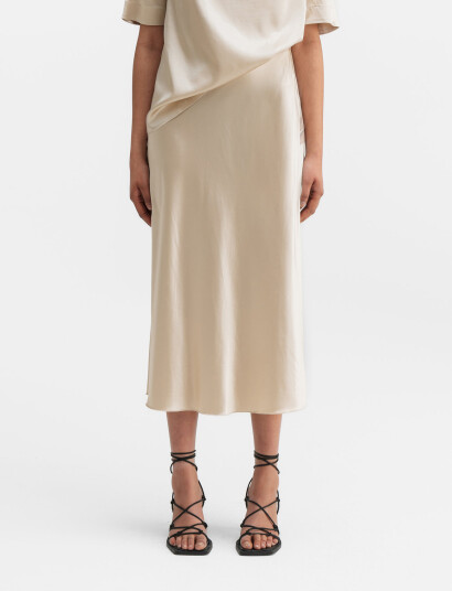 Ahlvar Gallery Hana Satin Silk Skirt Cream S