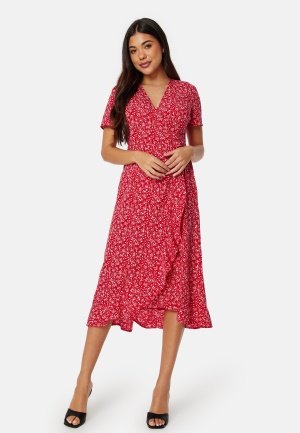 BUBBLEROOM Flounce Midi Wrap Dress Red/Patterned XL