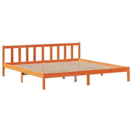 Seng med bokhylle uten madrass voksbrun 180x200 cm heltre furu 8721158604613