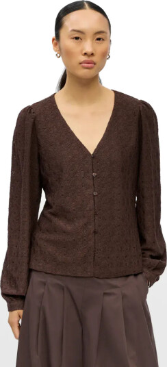 OBJLAILA L/S V NECK TOP BRONZE GREEN