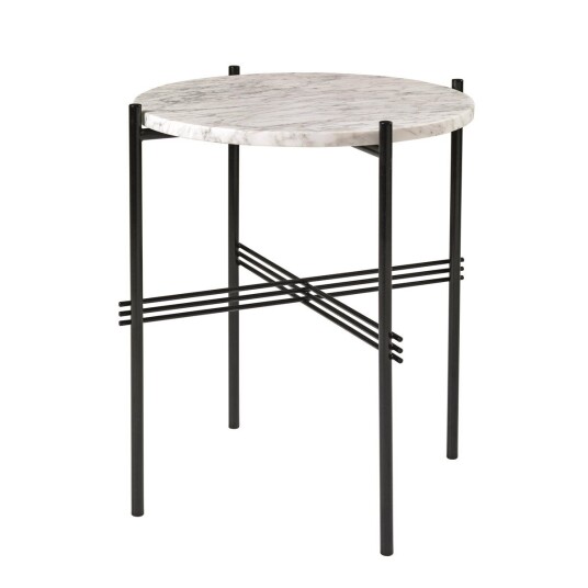 Gubi TS bord svarte bein Ø 40 cm hvit marmor