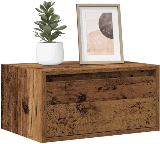 Vegghengte nattbord med LED-lys 2 stk gammelt tre 8721158663399
