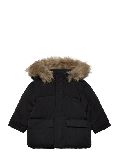 Mango Puffer Coat With Fur-Effect Hood - Black - 2-3