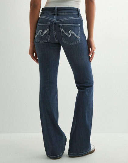 Nelly Blå Low Waist Bootcut Stitch Jeans