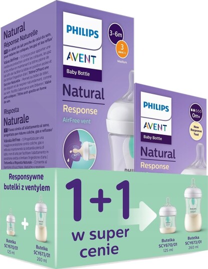 Philips Avent Natural Tåteflaske Med AirFree-Ventil 260ml + 125ml Antikolikk Philips Avent Natural Tåteflaske Med AirFree-Ventil 260ml + 125ml Antikolikk