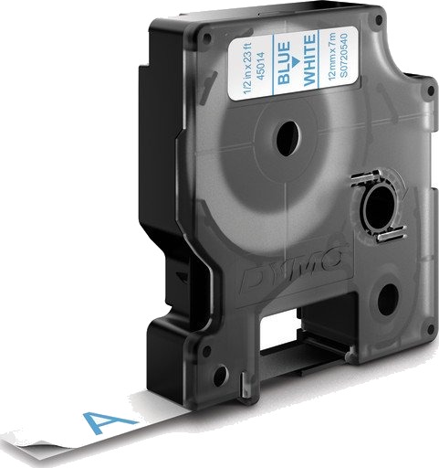 Dymo D1 Merketape 12mm Blå/Hvit - 7m, Selv-Adhesiv