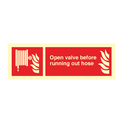 Jo Safety Open valve before runnning out hose IMO fire sign 105035 Jo Safety Open valve before runnning out hose IMO fire sign 105035