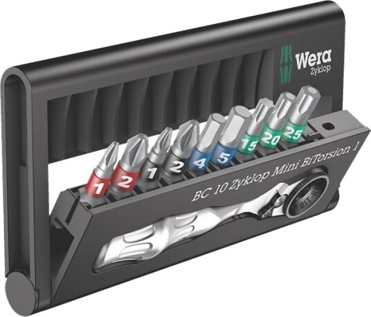 Wera Bit-Check 10 Zyklop Mini Skralleskrutrekker med Bitsett - 10 Deler - 65 N·M