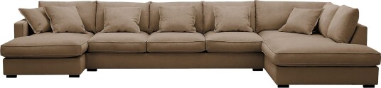 Rossita Lyx 6 seters venstrevendt U formet ekstra dyp sofa med divan og sjeselong i manchester Lysebrun