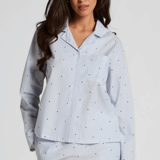 Hunkemöller Jacket Ls Cotton Stripe Heart   Blue   XL
