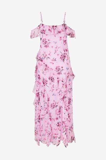 Bubbleroom Maxikjole Peaky Shoulder Flounce Maxi Dress Rosa
