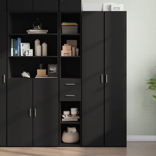 Hylle svart 30x42,5x185 cm konstruert tre