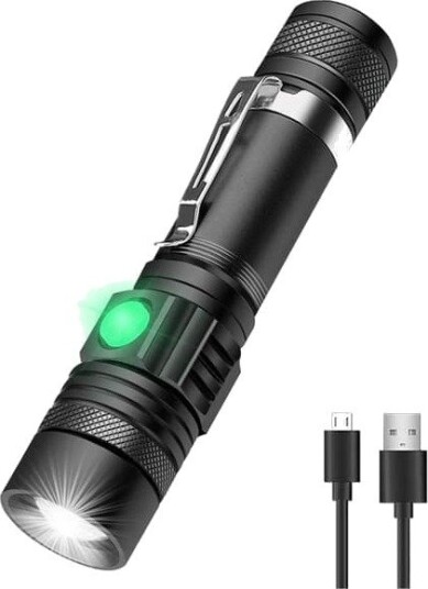 LED taktisk lommelykt, supersterk LED- oppladbar 2000 høy lumen, LED- i lommestørrelse med klips