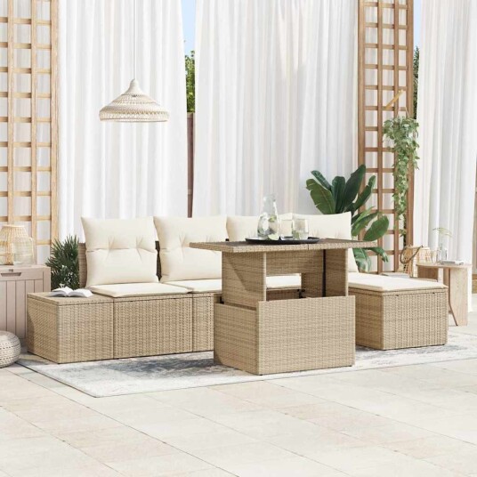 Hagesofa Set med pute 6 pcs beige og krem