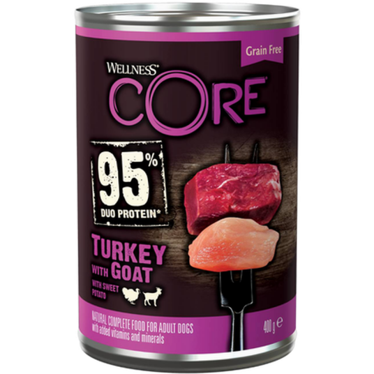 Dog Adult 95 % Duo Protein Kalkun Og Geit 400 G X 6 Hund Hundefôr Våtfôr Core Petfood
