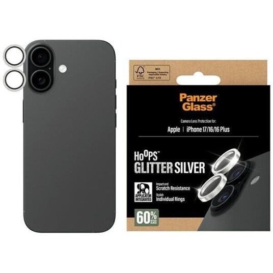 PanzerGlass Hoops Linsebeskytter for iPhone 17/16/16 Plus - Glitter Sølv