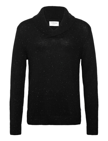 Lindbergh Nep-Yarn Shawl Collar Knit - Black - XL