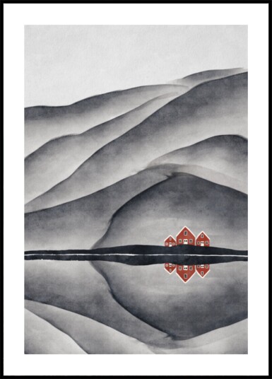 Red Houses Lake Reflection Plakat / 40x50