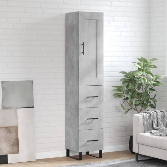 vidaXL Highboard betonggrå 34,5x34x180 cm konstruert tre 8720845496432