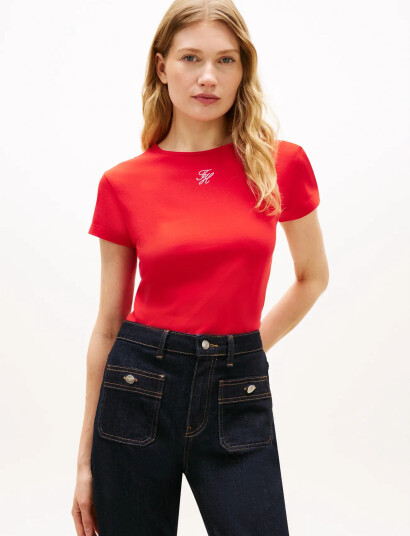 Tommy Hilfiger Th Script Slim Ss Tee Red XL